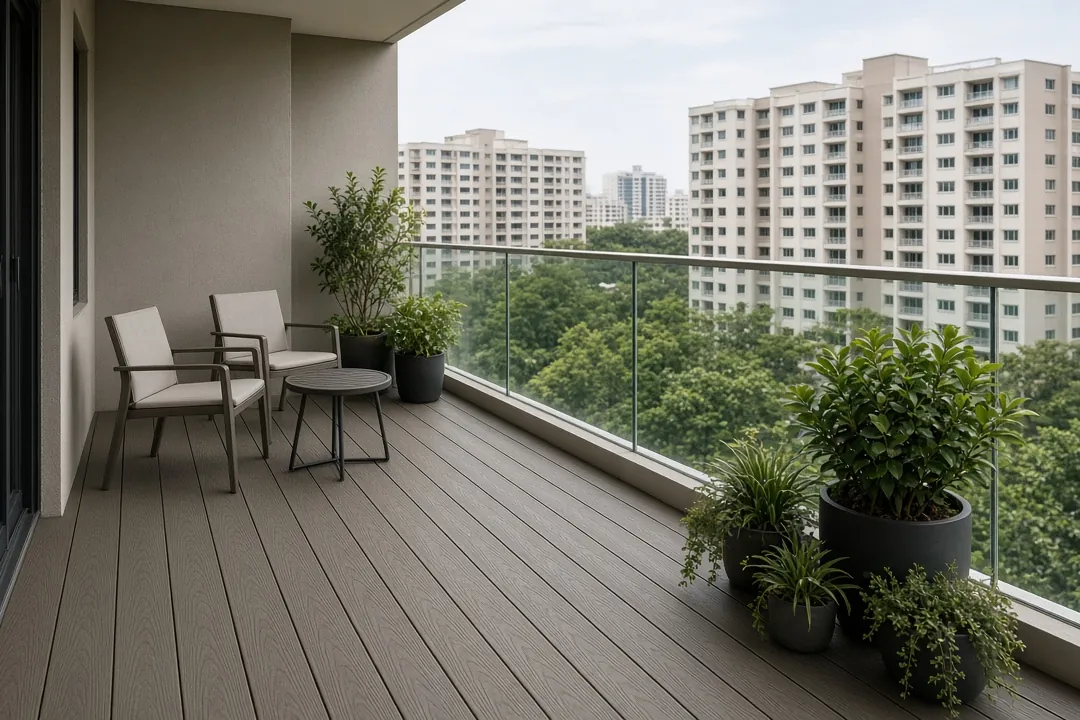 Balcony with WPC composite decking boards