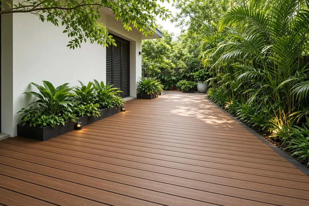 Warm mid-tone WPC decking outdoor terrace