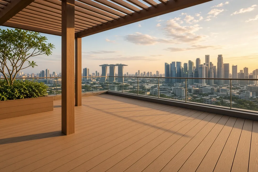 Deep-tone WPC decking outdoor living area